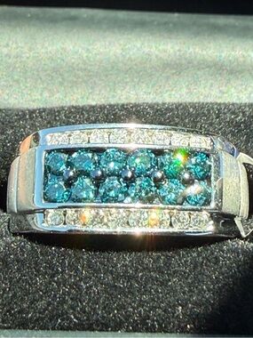 Blue & White Diamond Men’s ring  (1 ct. t.w.) Ring in 10k White Gold NWT $4000